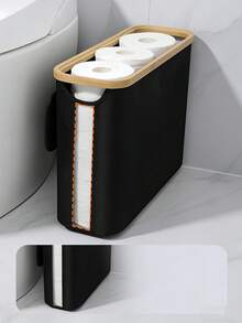 Bamboo Toilet Paper Roll Storage Basket, Toilet Paper Holder, Bathroom Storage Organizer Rack, Tissue Storage Box, Gray Fabric Appearance, Multi-Functional Storage Basket, Laundry Basket, Room Decor, Bathroom Decor, Bathroom Accessories - Multicolor - View 17