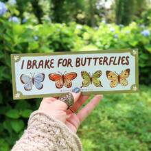 I Brake For Butterflies Retro‑Style Car Bumper Sticker, Colorful Hand‑Drawn Butterfly Pattern Vinyl Decal, Waterproof Nature‑Themed Auto Exterior Decor - Sticker - View 5