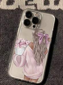 1pc Space Black Leather Bouquet Girl Personalized Minimalist Full Coverage TPU Shockproof Phone Case Compatible With Apple 17 16 15 14 13 12 11 Pro Max Air And Series - Multicolor - View 4