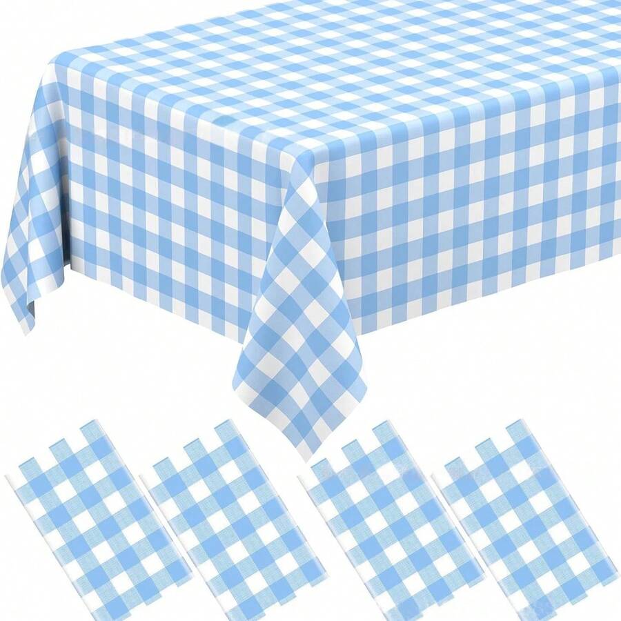 1pc Pink And White Plaid Disposable Tablecloth For Camping, Decoration, Party, Birthday Party, Gender Reveal Party - Multicolor - View 1