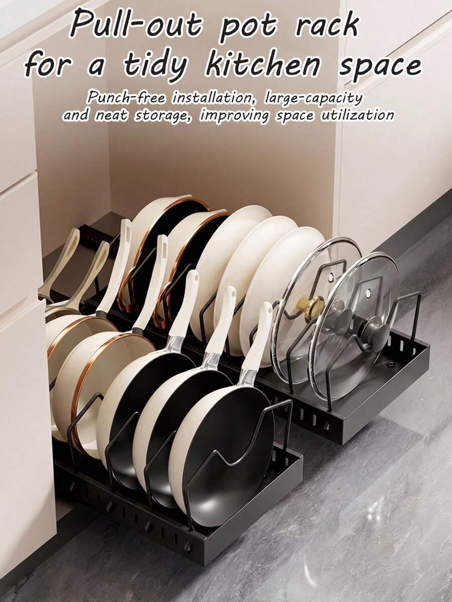 Pull Out Pot And Pan Organizer,Sliding Cookware Storage Rack,Under Cabinet Pan Holder,Adjustable Divider Pot Rack,Vertical Frying Pan Storage,Pot Lid Organizer,Slide Out Kitchen Cabinet Rack,Cookware Storage For Cupboard - Multicolor - View 1