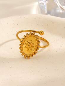 1pc Stainless Steel 18K Gold Plated Minimalist Sun Ring, Suitable For Women's Daily And Party Wear - Gold - View 3