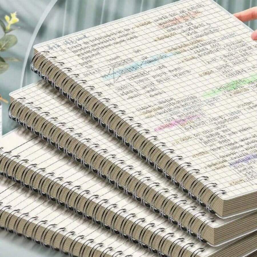 2入 A5 格子彈力帶翻頁筆記本,PP封面格子螺旋筆記本,透明封面雙線圈裝訂活頁筆記本,開學必備 - A5 - 查看 1