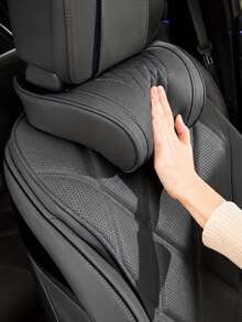 Luxury Nappa Leather Car Neck Pillow And Seat Cushion, Breathable Car Headrest Lumbar Support Pad, Exquisite Embroidered Design, Memory Foam Ergonomic Support, With Breathable Perforated Design, All-Season Car Interior Decor Accessories - A - View 5