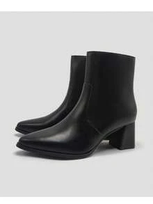 Dual Solid Color Elegant Zipper High Heel Ankle Boots For Outdoor And Office Wear, Autumn/Winter - Black - View 1