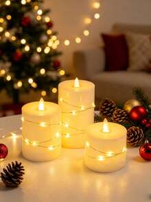 Luces de cadena estilo ambiente festivo, luces LED de vela electrónica simulada de gran para propuesta, decoración interior, confesión, ambiente romántico, decoración de escena de cumpleaños, adecuadas para múltiples ocasiones - Cabezal oscilante para guirnalda de luces plana - Ver 2