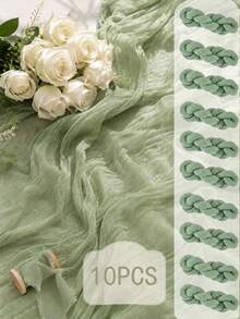 Light Green Ruched Gauze Table Runner, Soft Semi-Transparent Cheesecloth Style Tablecloth Strip, Dense Vertical Pleated Texture, Lightweight Decorative Linen Centerpiece Fabric, Fresh Minimalist Fabric Accent, Suitable For Dining Table Decor And Home Desktop Styling - Green - View 21