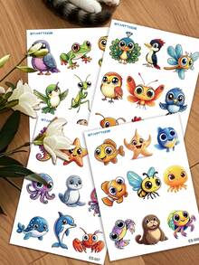 STARTTOOS 4 Sheets 36pcs Cartoon Cute Jungle Ocean Insect Small Animal Combination Pattern Temporary Tattoo Stickers, Suitable For Children DIY Birthday Party Christmas Gift Holiday Activity Waterproof Realistic Tattoo Stickers - Multicolor - View 8