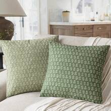 1pc Decorative Neutral Floral Print Pillow Case, Vintage Farmhouse Style Cushion Cover, Bohemian Home Decor, Suitable For Sofa, Chair, Long Sofa, Bedroom, Living Room, Summer & Autumn Pillow Case, Cushion Cover, Pillowcase, Bedroom Decor, Home Decor Gift - Forest Green - View 4