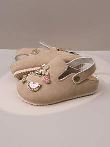 Sepatu Anak Perempuan Warna Cokelat Muda dengan Gesper Lucu, Sol Lembut Anti Selip, Tali yang Dapat Diatur, Sepatu Kasual Tertutup, Mainan DIY - Khaki - View 8