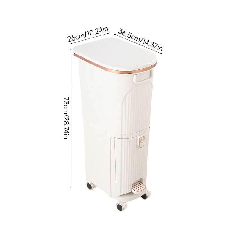 2-Tier Rolling Kitchen Waste Bin With Separate Dry & Wet Compartments – Space-Saving Slim Design, Easy-Glide Wheels, Includes 2 Removable Plastic Inner Buckets For Organized Recycling And Daily Waste Sorting - White - View 4