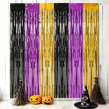 3pcs/Set Halloween Purple Black Gold Foil Fringe Curtain, Halloween Photo Booth Prop, Holiday Party Backdrop, Shimmering Background, Birthday Party Decoration - Multicolor - View 5