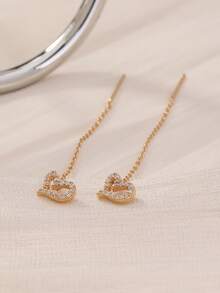 1 Pair Fashion Minimalist Micro-Inlaid Zirconia Hollow Heart Tassel Pierced Earrings - Yellow Gold - View 4