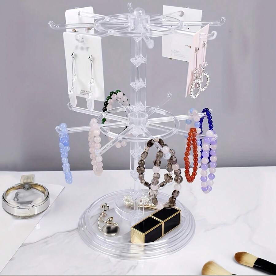 1pc 2-Tier Rotating 16-Hook Storage Rack, Adjustable Bottom Distance Key Holder Display Stand, Entryway Key Organizer For Fashion Glasses, Glasses, Jewelry, Accessories - Multicolor - View 1