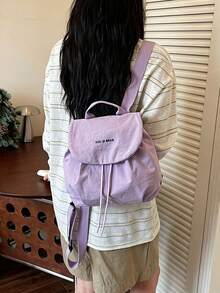 1pc/8pcs Minimalist Solid Color Drawstring Flap Backpack, Soft Lightweight Nylon Casual Shoulder Bag, Large Capacity Foldable Laptop Bag, Adjustable Shoulder Straps, Simple Student Campus Travel Back To School Daily Accessory - Multiple Styles - View 15