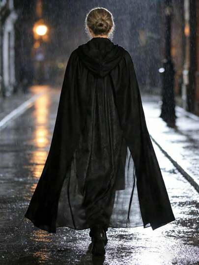 Black Hooded Long Robe Cloak,Halloween Witch Costume,Medieval Gothic Style Hooded Cloak Party Attire,Vampire Undead Reaper Adult Clothing Accessories