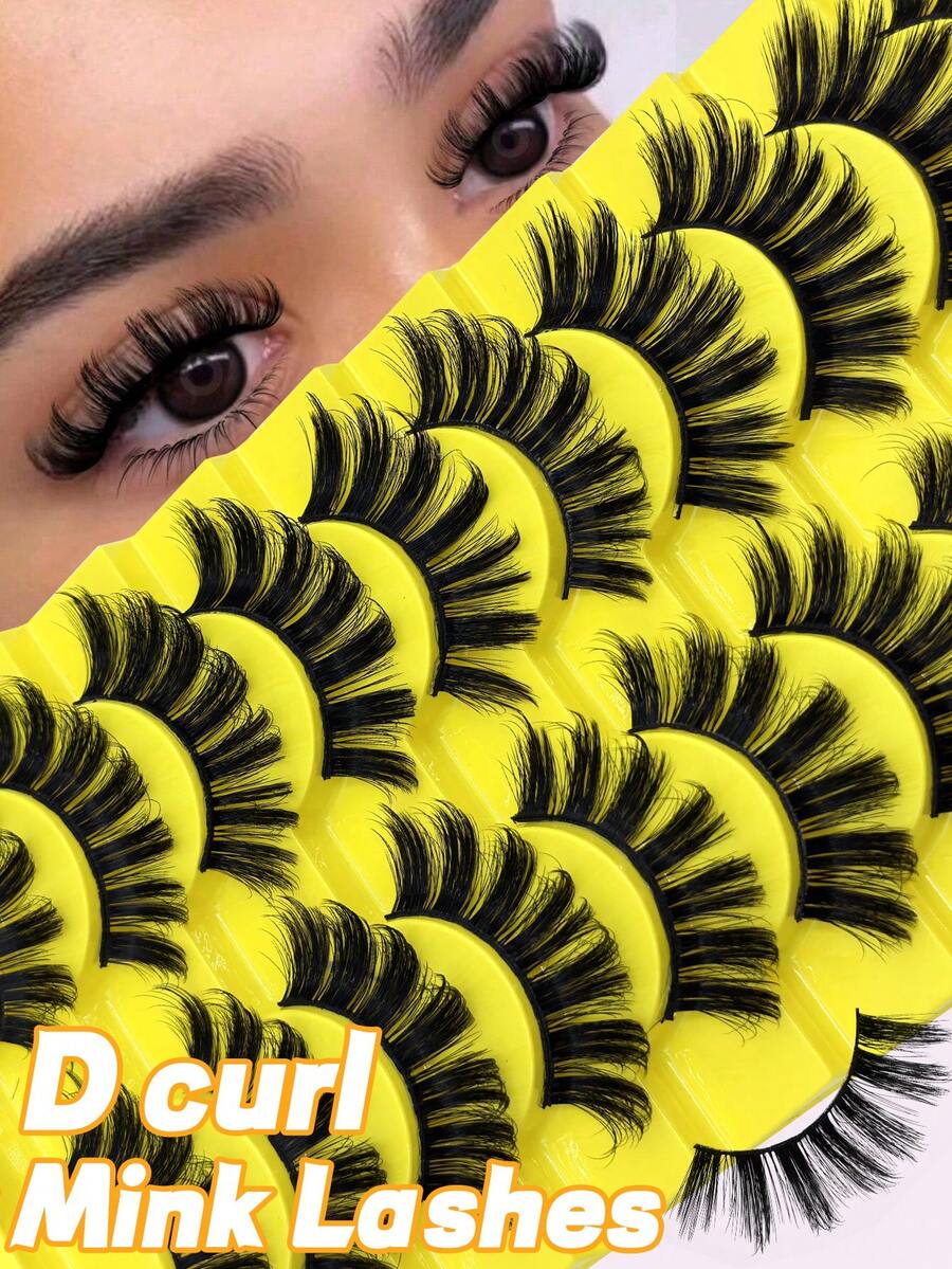 10 Pairs New Natural False Eyelashes, Manga Style, Faux Mink Fur, Cat Eye False Eyelashes, Natural Voluminous Effect, Essential Makeup Tool For Travel, Date, Party, Vacation, Suitable For Beginners, Easy To Use. - Yellow - View 1