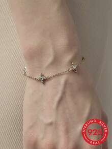 1件極簡時尚925純銀鳶尾花四花細緻女款手鍊，精緻珠寶禮物送女友，優雅 - 鳶尾花四花 - 查看 3