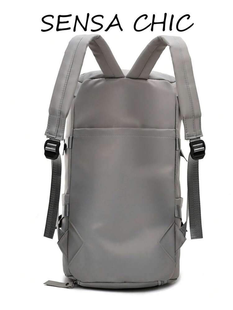 Ransel Olahraga/Perjalanan Gaya Silinder Abu-abu, Tali Gesper Anyaman yang Dapat Diatur, Ransel Luas untuk Mendaki, Olahraga, dan Liburan Singkat - Grey - View 4