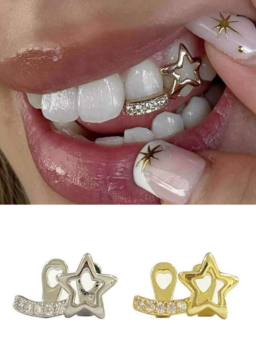 1 Set Hollow Star Bar Zirconia Personalized Cute Teeth Decor Combination Set Party Nightclub Fashion Accessory - Multicolor - View 1