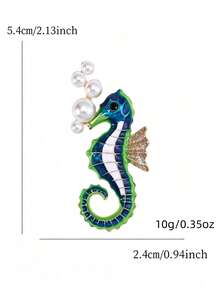 1pc Ocean Vacation Spring/Summer Fashion Inlaid Faux Pearl Small Seahorse Enamel Oil Drop Decor Women's Brooch Lapel Pin Suitable For Daily Outings And Clothing Matching - Seahorse Brooch - View 2