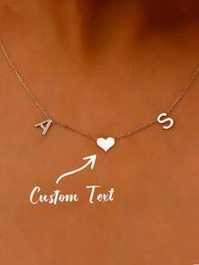 1 pieza Collar de inicial personalizado Collar de inicial personalizado con forma de corazón de acero inoxidable dorado Collar de inicial con corazón Regalo para mamá - Plateado - Ver 4
