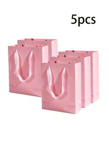 10pcs/5pcs/1pc Blank Paper Gift Bags With Velvet Rope Handles, Reusable Matte Paper Shopping Tote Bags, Suitable For Weddings, Birthday Parties, Boutique Retail Packaging, Black, White, Pink - Pink - View 11