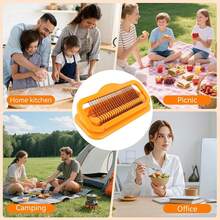 1pc Manual Food Slicer,Orange Plastic Frame With Stainless Steel Blades,Fast Even Slicing,Time‑Saving Non‑Slip Hand‑Operated Cutter,For Sausage Ham Fruit Vegetable,Home Kitchen Cooking Gadget For Household Cooks Meal Prep - Orange - View 6