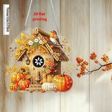 Autumn Bird Diamond Painting Window Scene, Diamond Painting Pendant With Chain, Diamond Painting Crystal Window Scene Wall Hanging Kit For Entrance And Window Decoration. - Hanging - View 2