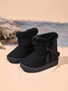 Kids' Fashionable New Snow Boots With Bow Decoration - Black - View 2