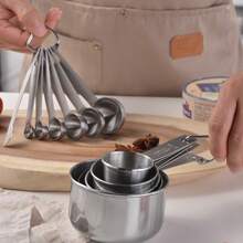 5/7/12pcs Stainless Steel Measuring Cups And Spoons Set, Baking Measuring Cups, Kitchen Gadgets, Cooking And Baking Kitchen Tools, Suitable For Most Spice Jars (Silver) - Silver - View 5