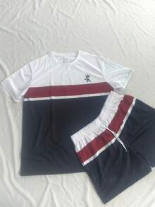 男士夏季運動T恤短褲套裝，100%聚酯纖維針織布料，圓領，標準版型，純色，微彈性，150g/M² - 適合運動與舒適穿著，100%聚酯纖維布料，輕量透氣 - 彩色 - 查看 5