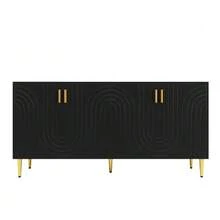 Black Sideboard (152 X 40 X 75 Cm) With A Unique Wave Design And Gold Handles And Feet, Creating An Elegant Dining Area - 黑色 - 查看 5