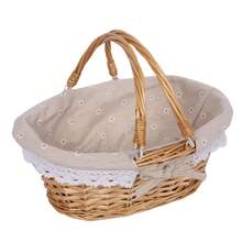 Cesta de picnic tejida, de ratán, con asa plegable, ecológica, cesta de picnic portátil, cesta de almacenamiento, artículos para picnic, cesta de regalo. - Camel - Ver 9