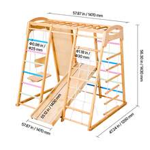 Indoor Playground Jungle Gym, 7-In-1 Wooden Indoor Playground For Kids, 250LBS Montessori Climbing Toys Playset With Swing, Monkey Bar, Slide, Wooden Ladder, Rope Ladder, Climbing Net & Rock - Colorful, 7-in-1, L - View 10