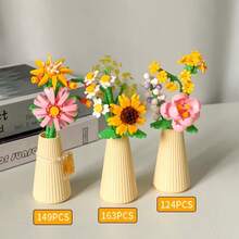 12 Styles Building Block Eternal Flower Vase Desktop Decor, Assembled Building Blocks, Small Particle Micro Building Block Flowers, Rose Sunflower Artificial Flower Model, Birthday Gift, Holiday Gift - Multicolor - View 10
