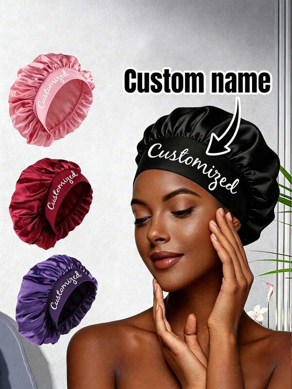 Gorro de dormir de satén con nombre personalizado, gorro de pelo personalizado, gorro de belleza para mujer, accesorio para el cabello de mujer
