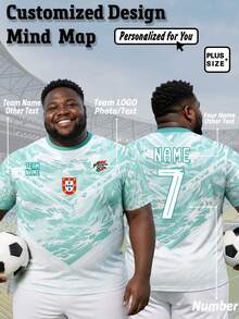 1pc 2026 World Cup Portugal Away Style Men's Plus Size Football T-Shirt, Customizable Name, Number, Logo, Suitable As Father's Day Gift Sports - Mint Green - View 1