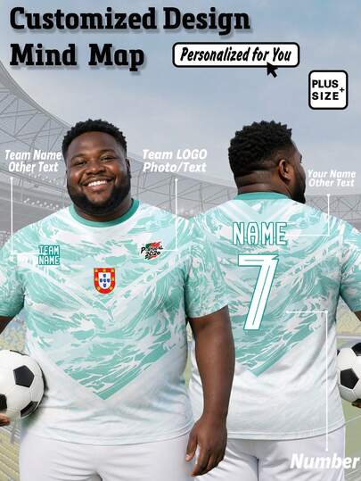 1pc 2026 World Cup Portugal Away Style Men's Plus Size Football T-Shirt, Customizable Name, Number, Logo, Suitable As Father's Day Gift Sports
