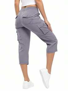Womens Crop Cargo Pants Capri Pants Lightweight Quick Dry Stretch Tapered Hiking Trousers Casual Elastic Waist Utility Pants With Pockets - Dark Grey - View 9