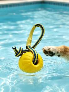1pc Large Durable EVA Floating Dog Training Ball, Minimalist Practical Style, Solid Color Options, Bone-Shaped Floating Dog Toy, Round Ball With Pull Ring, Comes With Leash For Easy Control - Multicolor - View 3