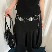 1件银色金属合金个性化圆形环状装饰女士腰链，可调节金属尾链，波西米亚风格 - 銀色 - 查看 10