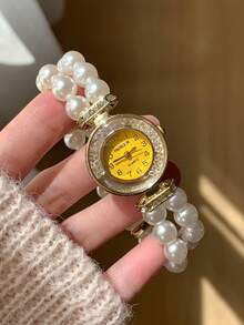1 buah Jam Tangan Quartz Persegi dengan Sambungan Bambu Emas/Perak, Sempurna untuk Pemakaian Sehari-hari, Juga Hadiah Ulang Tahun dan Natal yang Ideal - Putih - View 6