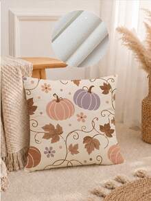 MEMNUN 1pc Pink Purple Vine Autumn Leaf Small Pumpkin Waffle Pillowcase 45*45cm Made Of Polyester Material Simple Line Autumn Fruit And Floral Print Cushion Cover Single-Sided Print Hidden Zipper Polyester Decorative Pillowcase Without Pillow Insert Living Room, Sofa, Bedroom, Car Home Decor - Multicolor - View 4