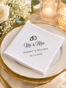 Customized Wedding Handkerchief, Valentine's Day Gift, Personalized Letter Handkerchief, Suitable For Wedding Decor, Personalized Customization, With Wedding Ring Pattern - Multicolor - View 6