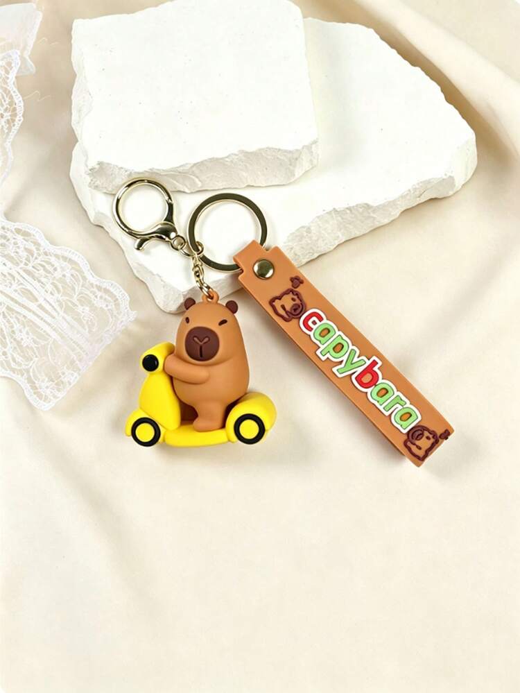 1pc Fashionable Cartoon Cute Capybara Riding Bicycle Keychain, Cute Cartoon Couple Pendant, Car Key Chain, Bag Decoration, Suitable For Casual Outings, Parties, Travel, Decoration, Wallet, Student Backpack, Graduation Gift, Holiday, Birthday, Anniversary, Small Gift For Friends, Family, Teachers, Colleagues, And For Mother, Father, Graduates And Teachers - Multicolor - View 4