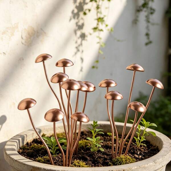 1/2/4pcs Charming Metal Mushroom Statues - Ideal For Bonsai, Potted Plants And Outdoor Garden Decor | Perfect Thanksgiving Gift