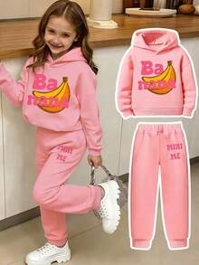 2pcs/Set Toddler Cartoon Print Hooded Sweatshirt And Sweatpants Set - Pink - View 1