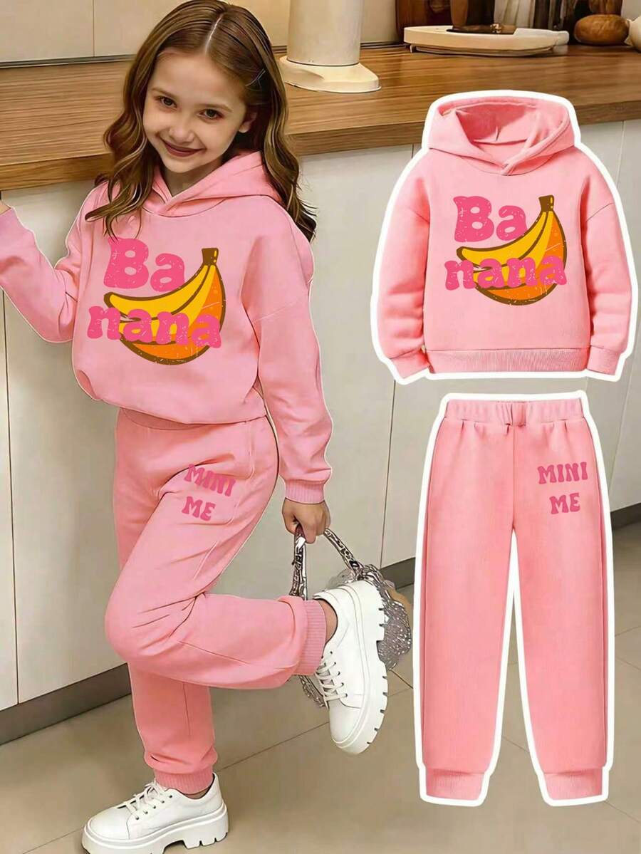 2pcs/Set Toddler Cartoon Print Hooded Sweatshirt And Sweatpants Set - Pink - View 1