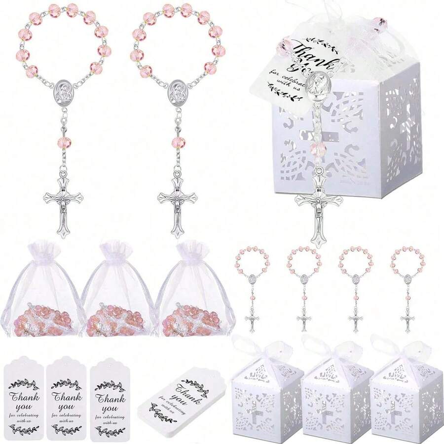 15pcs/Set Naming Ceremony Set: Faux Crystal Cross Bracelet, Suitable For Birthday Party, Commemorative Gift, Naming Ceremony, Wedding Party, Women's Naming Ceremony, Birthday Party Gift, Wedding Party Gift, Pre-Wedding Party Gift, Anniversary Party Gift, Suitable For Mother, Couple, Best Friend Daily Wear, Mother's Day Gift - A - View 1